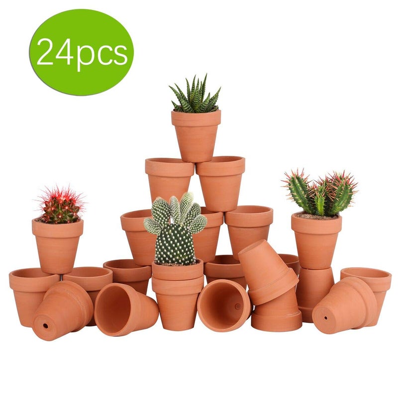 FCFKUK 24pcs Small Mini Clay Pots, 2.5'' Terracotta Pot Clay Ceramic Pottery Planter, Cactus Flower Terra Cotta Pots, Succulents Nursery Pots, with Drainage Hole, for Indoor/Outdoor - Image 3